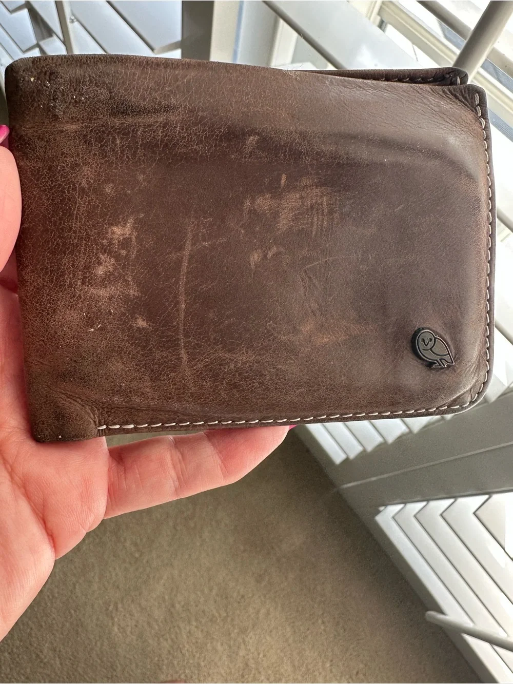 Bellroy Men's Brown Leather Bifold Wallet with Contrast Stitching